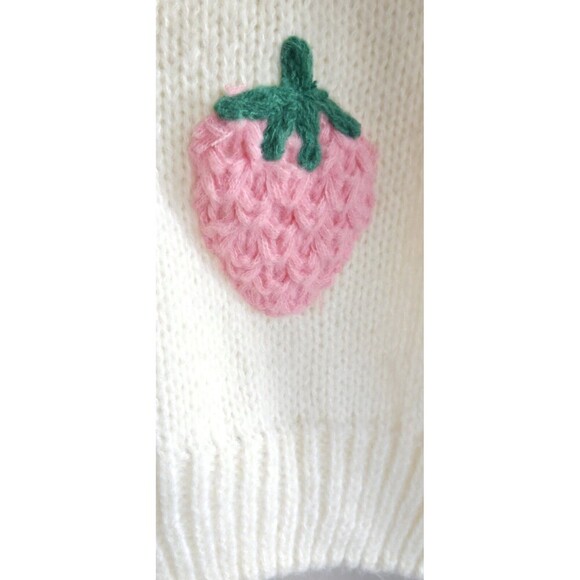 Luna Knit Cardigan Pink Embroidered Strawberry Button Front Novelty Women Medium - Picture 4 of 7